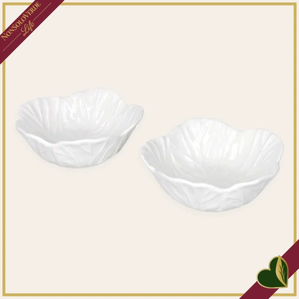 Set 2 ciotoline Foglia Vegan bianche in porcellana, diametro 12 cm