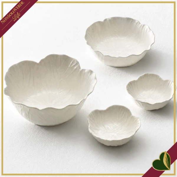 Set 2 ciotoline Foglia Vegan bianche in porcellana, diametro 12 cm