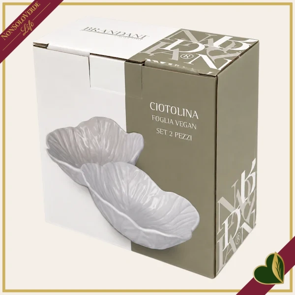 Set 2 ciotoline Foglia Vegan bianche in porcellana, diametro 12 cm