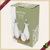 Menage Foglia Vegan set 4 pezzi in porcellana bianco con base in bamboo naturale, altezza 22 cm