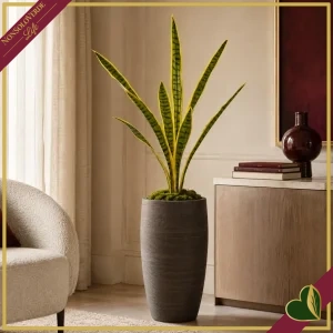 Pianta artificiale Sansevieria Chic verde e gialla con 8 foglie, altezza 90 cm