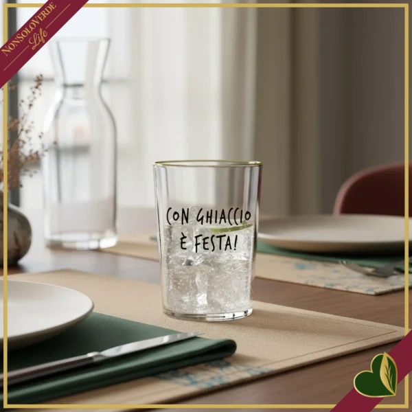 Bicchiere Smile in vetro con frase “Con ghiaccio è festa!”, 480 ml