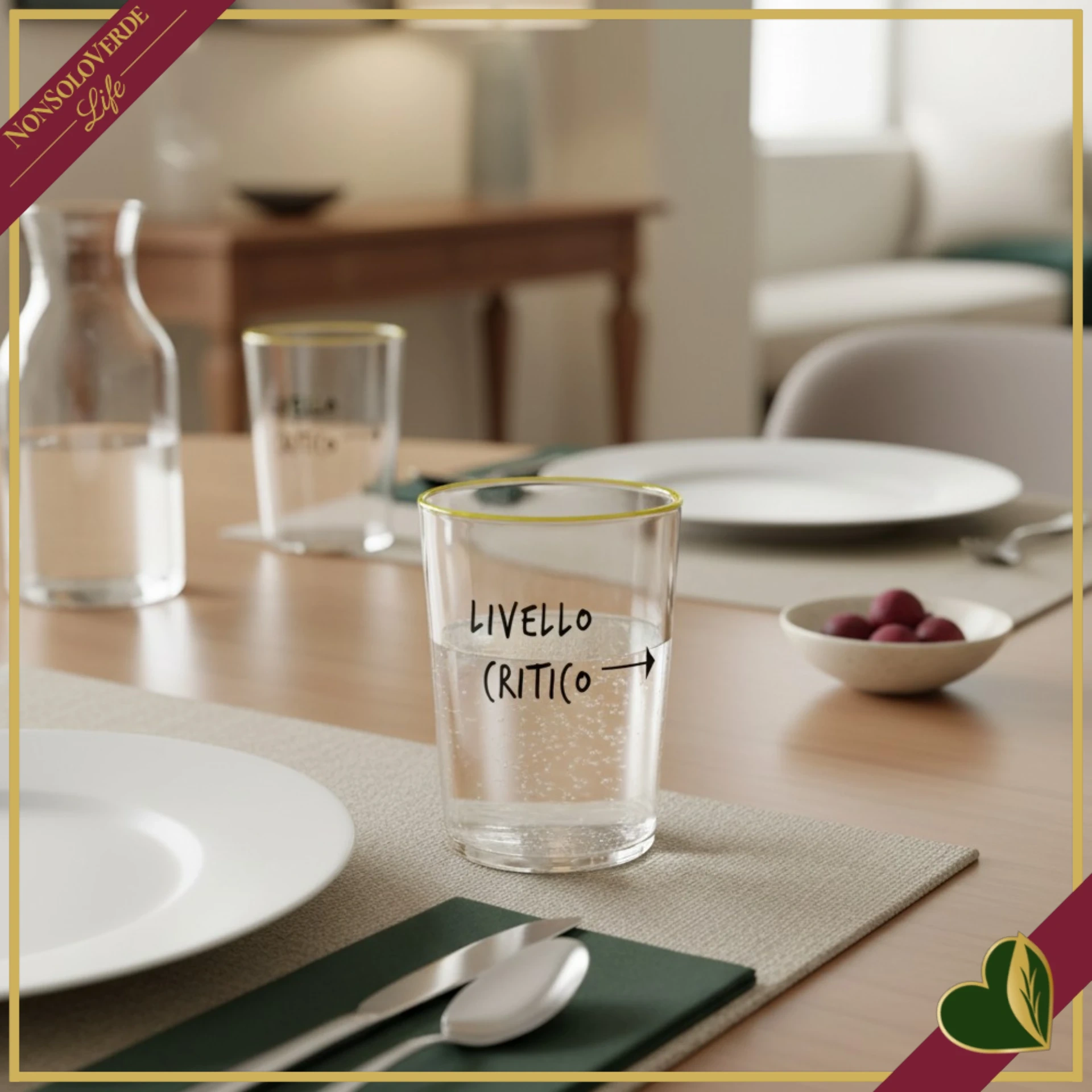 Bicchiere Smile in vetro con frase “Livello critico”, 480 ml