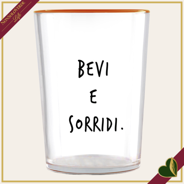 Bicchiere Smile in vetro con frase “Bevi e sorridi.”, 480 ml
