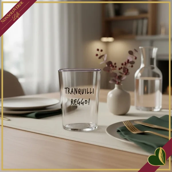 Bicchiere Smile in vetro con frase “Tranquilli reggo!”, 480 ml