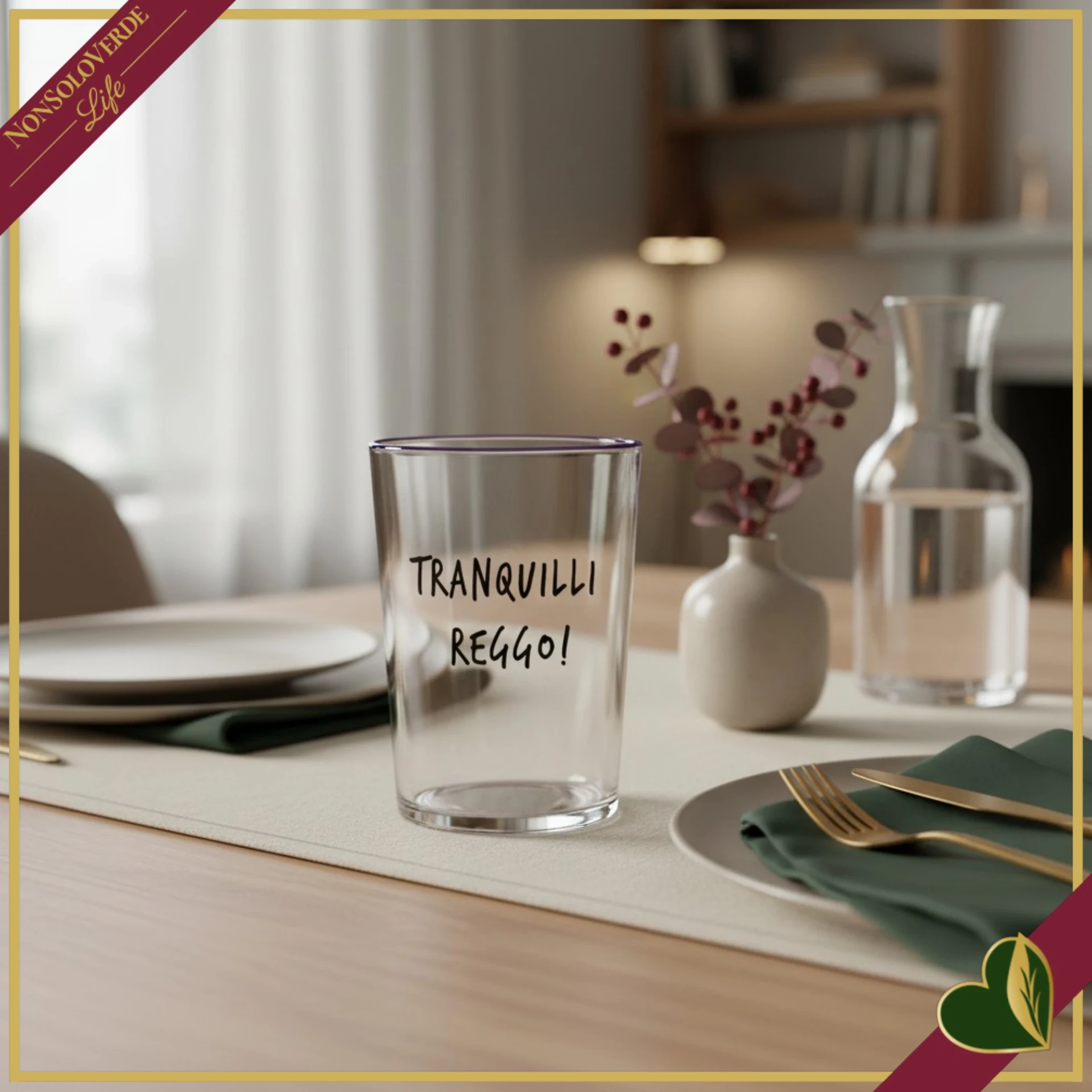 Bicchiere Smile in vetro con frase “Tranquilli reggo!”, 480 ml