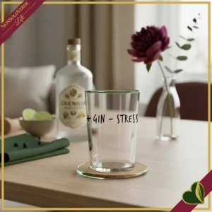 8058801412975-0 Bicchiere Smile in vetro con frase “+ Gin - Stress”, 480 ml