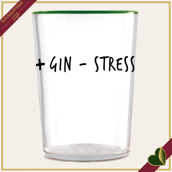 Bicchiere Smile in vetro con frase “+ Gin - Stress”, 480 ml