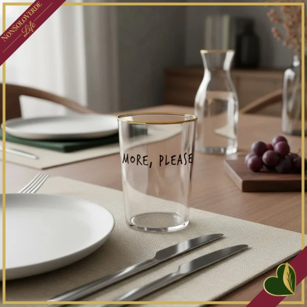 Bicchiere Smile in vetro con frase “More, Please”, 480 ml