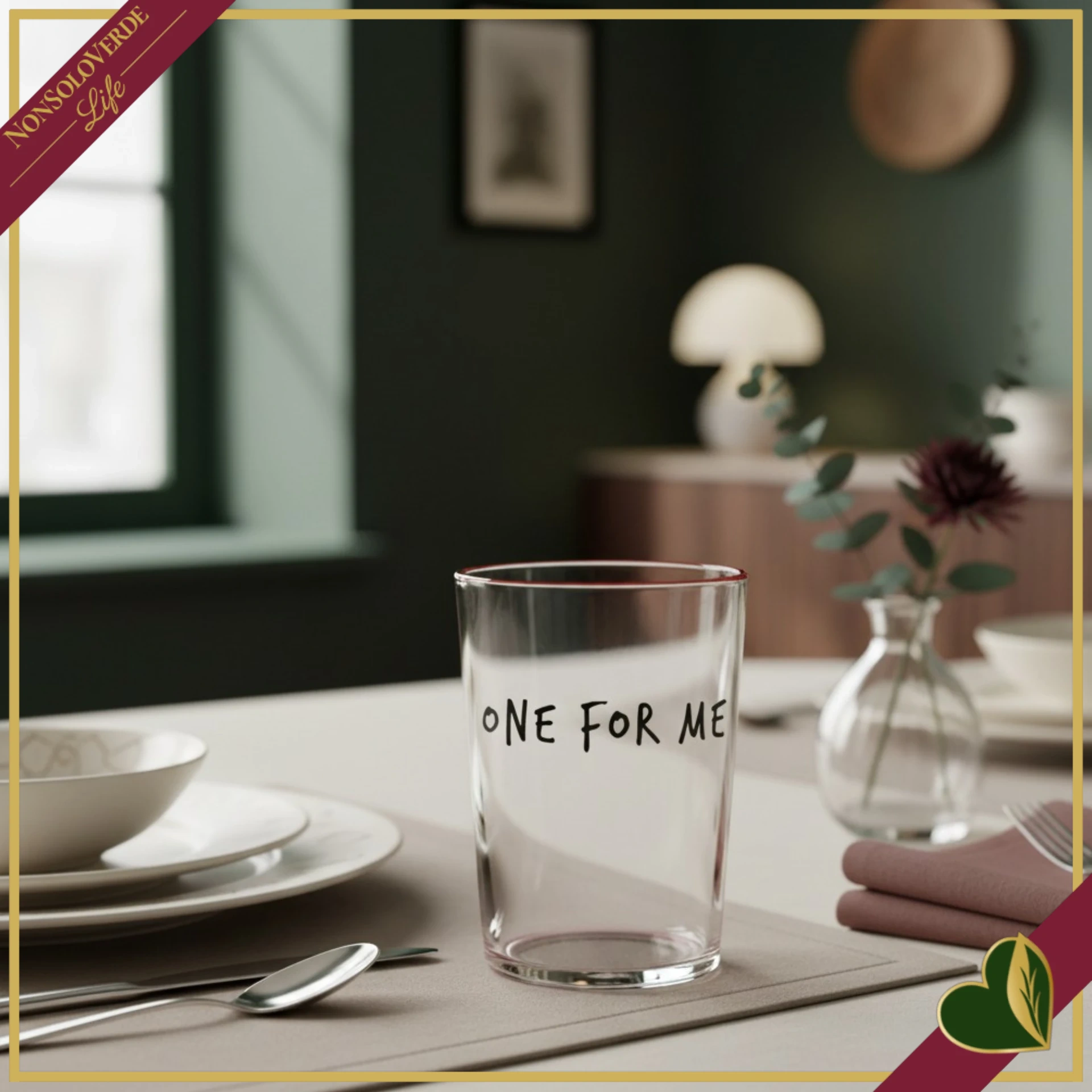 Bicchiere Smile in vetro con frase “One for Me”, 480 ml