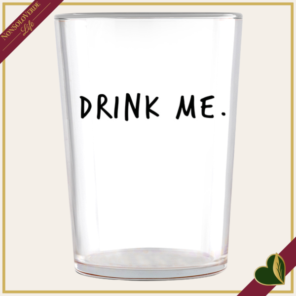 Bicchiere Smile in vetro con frase “Drink Me.”, 480 ml