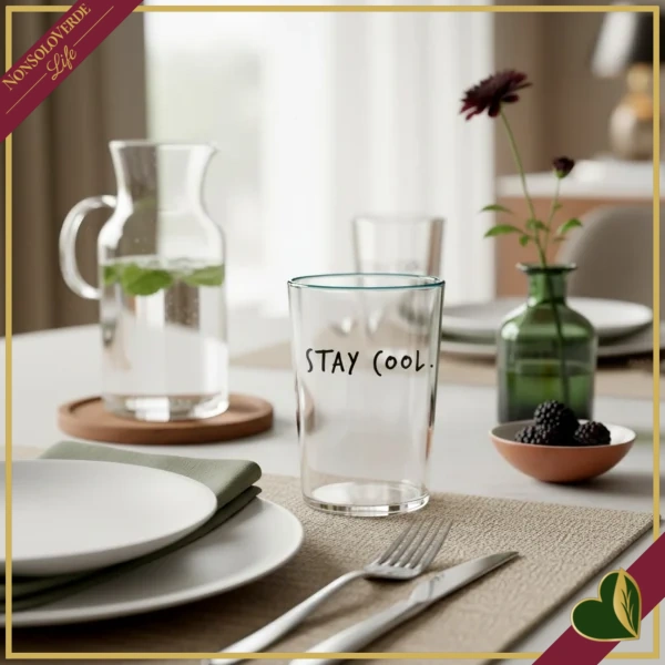 Bicchiere Smile in vetro con frase “Stay Cool.”, 480 ml