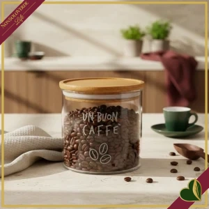 Barattolo impilabile Smile in vetro con coperchio e frase “Un Buon Caffè”, 540 ml