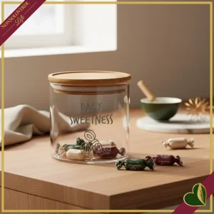 Barattolo impilabile Smile in vetro con coperchio e frase “Daily Sweetness”, 540 ml
