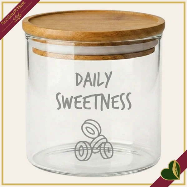 Barattolo impilabile Smile in vetro con coperchio e frase “Daily Sweetness”, 540 ml