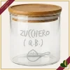 Barattolo impilabile Smile in vetro con coperchio e frase “Zucchero (q.b.)”, 540 ml