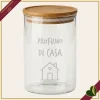 Barattolo impilabile Smile in vetro con coperchio e frase “Profumo di Casa”, 850 ml