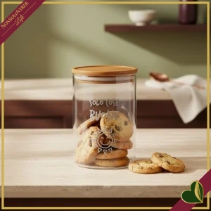 Barattolo impilabile Smile in vetro con coperchio e frase “Solo Cose Buone”, 850 ml