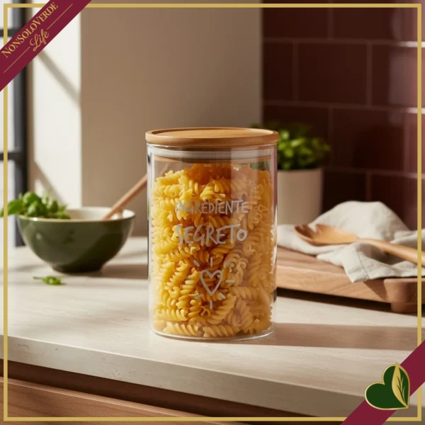 Barattolo impilabile Smile in vetro con coperchio e frase “Ingrediente Segreto”, 850 ml