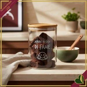 Barattolo impilabile Smile in vetro con coperchio e frase “Aprire in Caso di Fame”, 850 ml