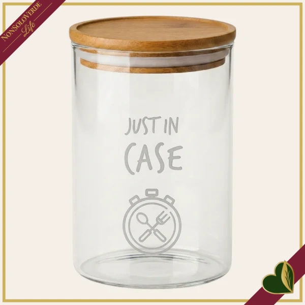 Barattolo impilabile Smile in vetro con coperchio e frase “Just in Case”, 850 ml