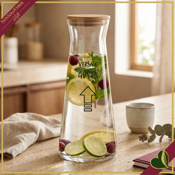 Caraffa Smile in vetro con tappo e frase “Versa e gusta”, 1 litro