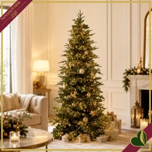 Albero di Natale artificiale Pino Luxury New preilluminato con 3.000 LED, altezza 210 cm