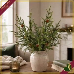 Ramo di cryptomeria artificiale verde con pigne, altezza 44 cm