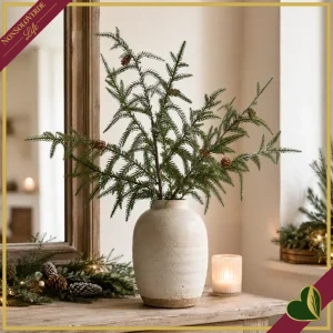 Ramo di cryptomeria artificiale verde con piccole pigne, altezza 68 cm