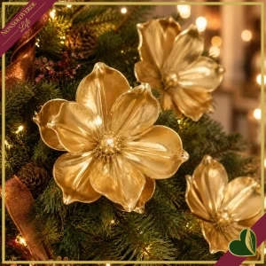 Fiore di magnolia artificiale oro lucido con clip, diametro 20 cm