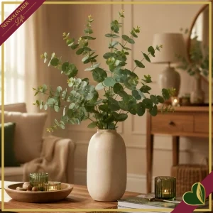 Ramo di eucalipto artificiale verde con foglie tonde, altezza 88 cm