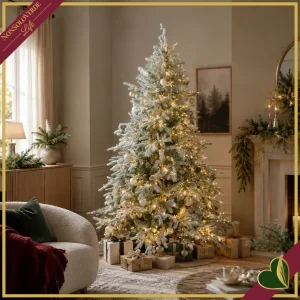 Albero di Natale artificiale Pino Cortina innevato e preilluminato con 3.400 Mini LED, altezza 240 cm
