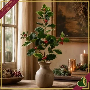 Ramo di agrifoglio artificiale con bacche rosse, altezza 75 cm
