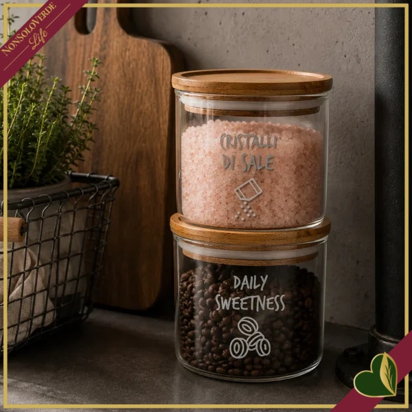 Barattolo impilabile Smile in vetro con coperchio e frase “Just in Case”, 850 ml