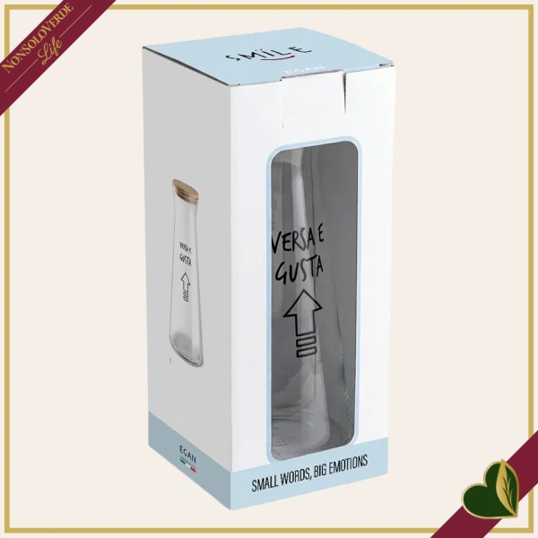 Caraffa Smile in vetro con tappo e frase “Versa e gusta”, 1 litro