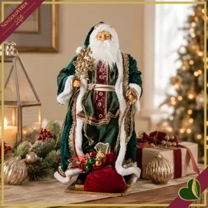 Babbo Natale decorativo verde con bastone e sacco, altezza 46 cm