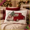 Cuscino natalizio rettangolare avorio con camioncino rosso e regali, lunghezza 50 cm