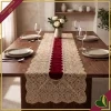 Runner in velluto bordeaux con pizzo ricamato color oro, 40x140 cm