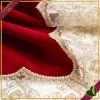 Runner in velluto bordeaux con pizzo ricamato color oro, 40x140 cm