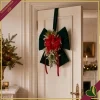 Doppio fiocco natalizio verde inglese con stelle di Natale e decori, altezza 100 cm