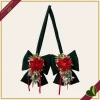 Doppio fiocco natalizio verde inglese con stelle di Natale e decori, altezza 100 cm