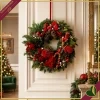 Ghirlanda natalizia verde con fiocchi rossi, pigne e dettagli tartan, diametro 90 cm