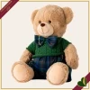 Orsacchiotto in peluche beige con completo verde e dettagli tartan blu, altezza 40 cm