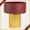 Vaso cilindro in vetro bordeaux con base dorata in rilievo, altezza 14 cm