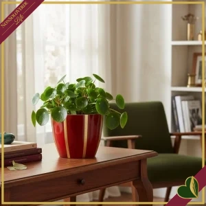 Cachepot in terracotta rosso con righe verticali color oro, diametro 13,5 cm