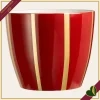 Cachepot in terracotta rosso con righe verticali color oro, diametro 11 cm