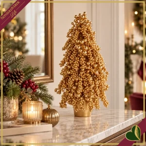 Alberello natalizio con bacche oro, altezza 53 cm