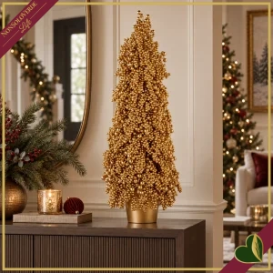 Alberello natalizio con bacche oro, altezza 90 cm